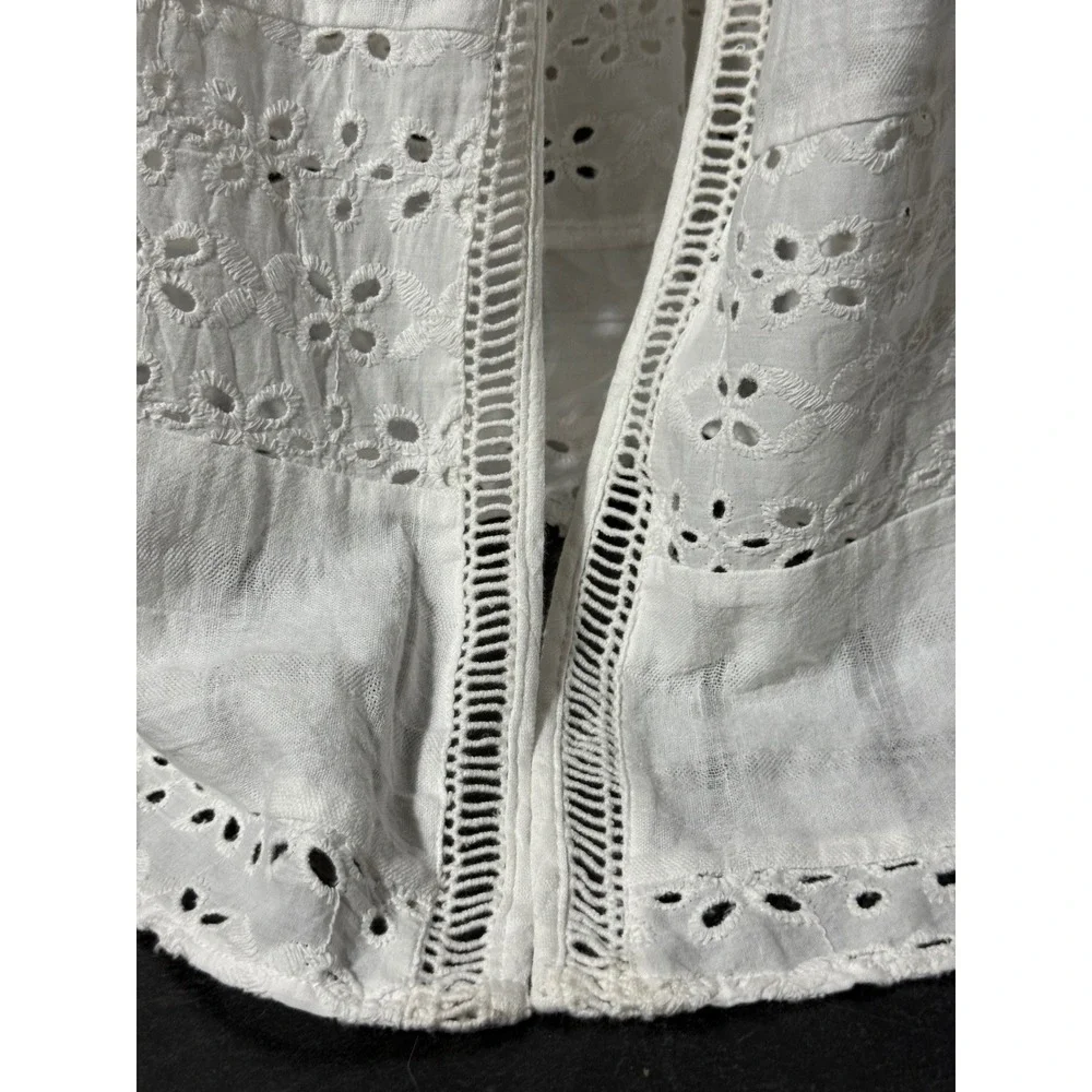 dizzylissy White Cotton Eyelet Lace Maxi Duster Cardigan Tie Front Boho Size 3X